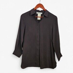 Vintage MaxMara Sfilata 'Nola' Black 100% Silk Hidden Button-Up Collared Shirt 4